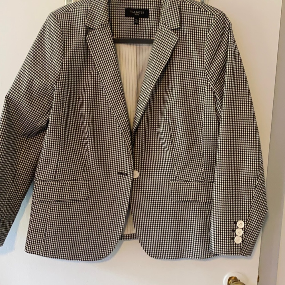 Talbots 14 petite black and white gingham blazer